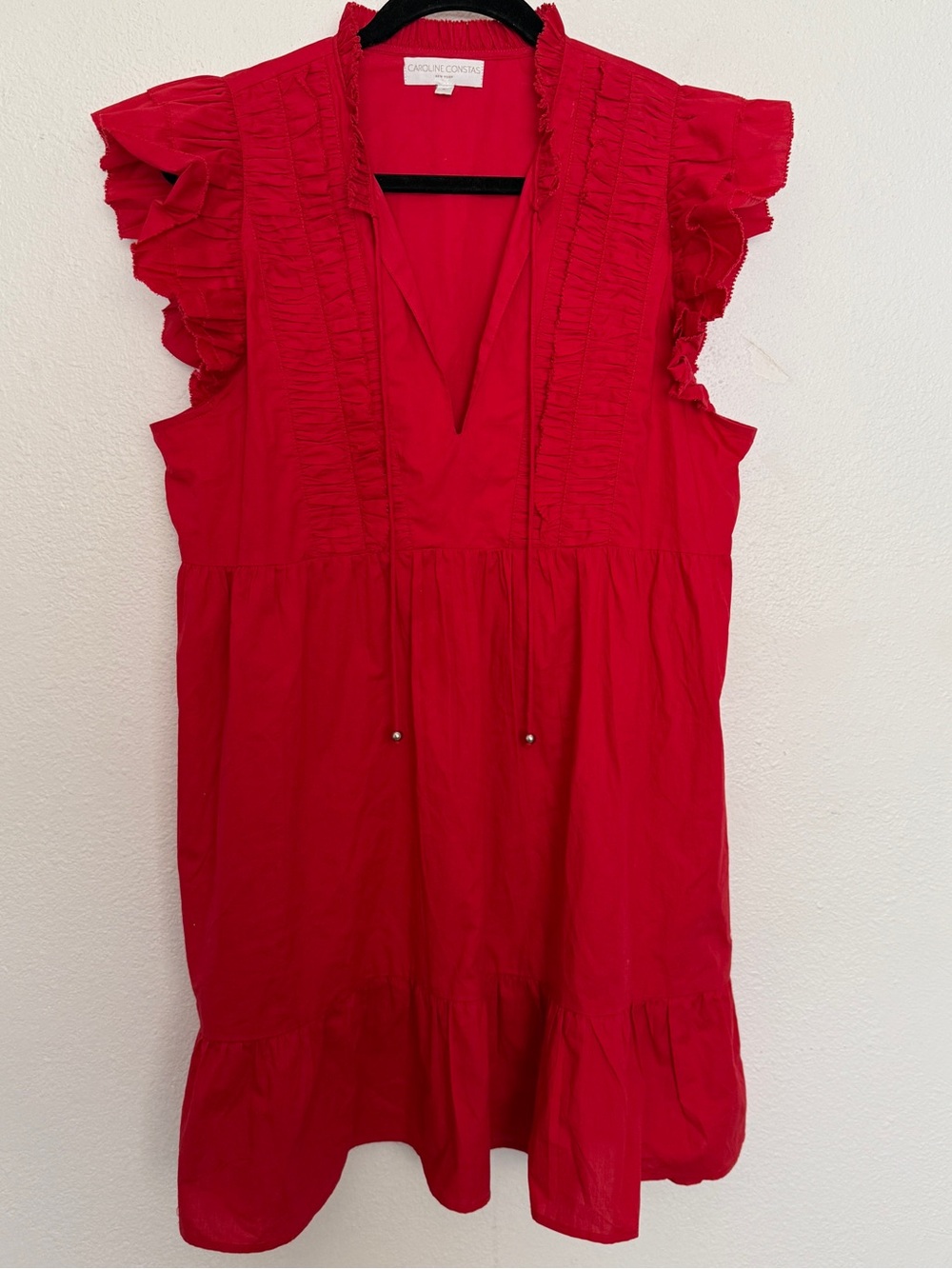 Caroline Constas Red Ruffle Cotton Tunic Dress Boho Mini - Picture 7 of 8